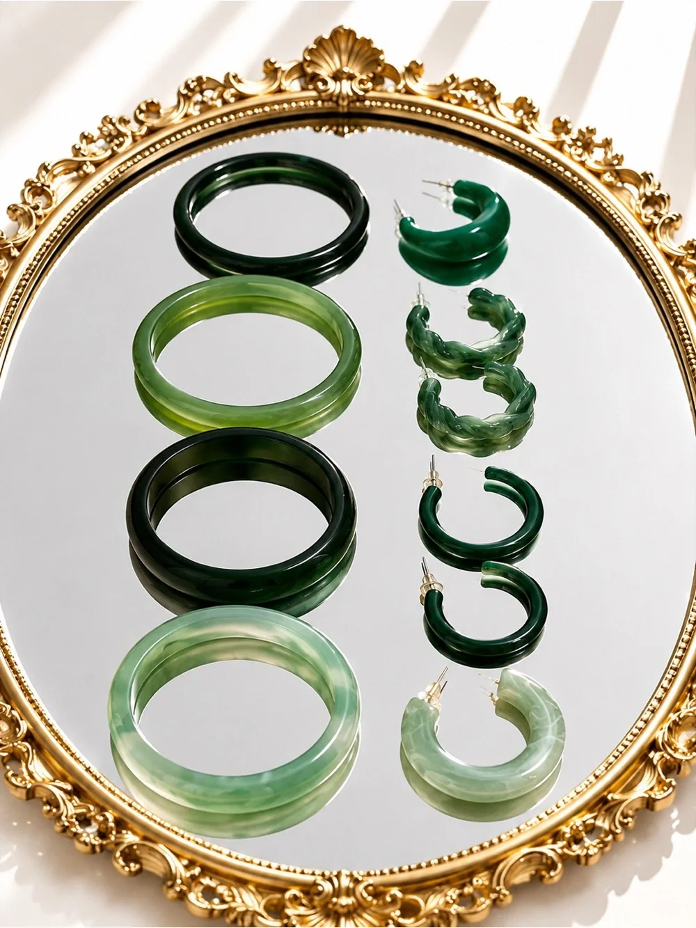 Green Resin Bangle and Hoop Earring Set by